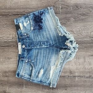 NEW! Abercrombie & Fitch High Rise Floral Embroidered Distressed Denim Shorts 0